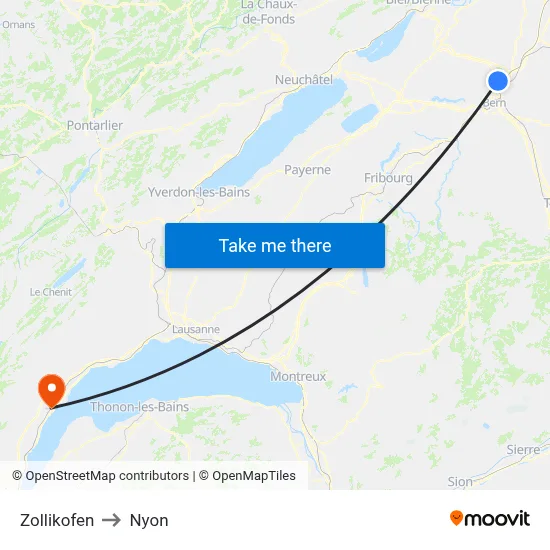Zollikofen to Nyon map