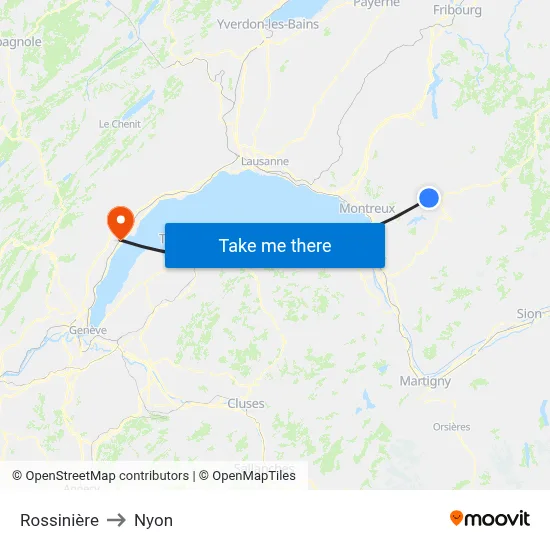 Rossinière to Nyon map