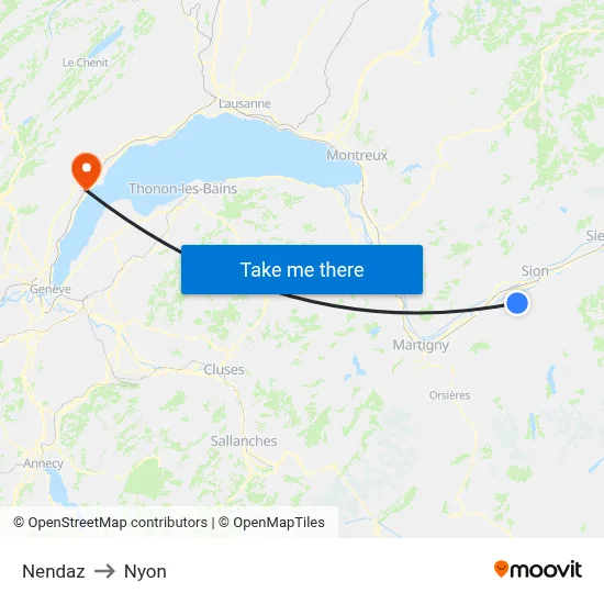 Nendaz to Nyon map