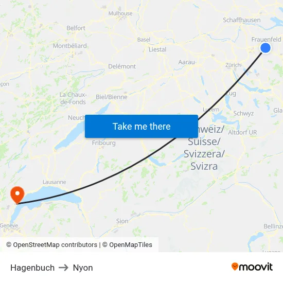 Hagenbuch to Nyon map