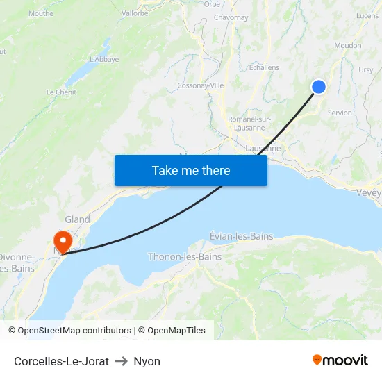 Corcelles-Le-Jorat to Nyon map