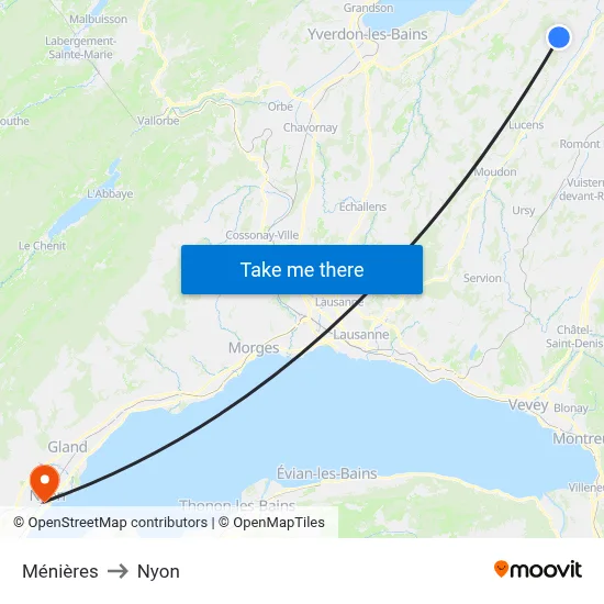 Ménières to Nyon map