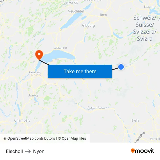 Eischoll to Nyon map
