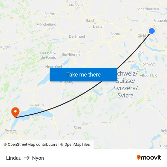 Lindau to Nyon map