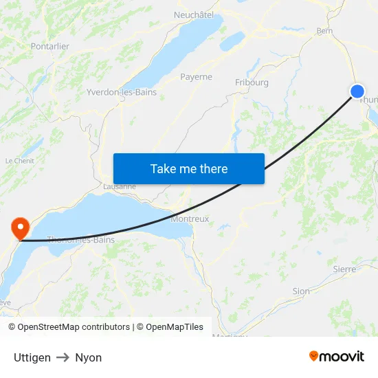 Uttigen to Nyon map