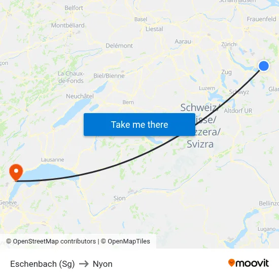 Eschenbach (Sg) to Nyon map