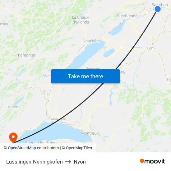 Lüsslingen-Nennigkofen to Nyon map