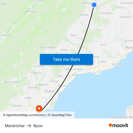 Montricher to Nyon map