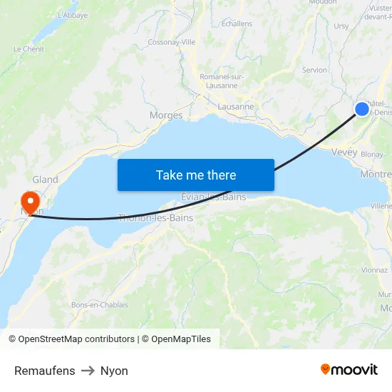 Remaufens to Nyon map
