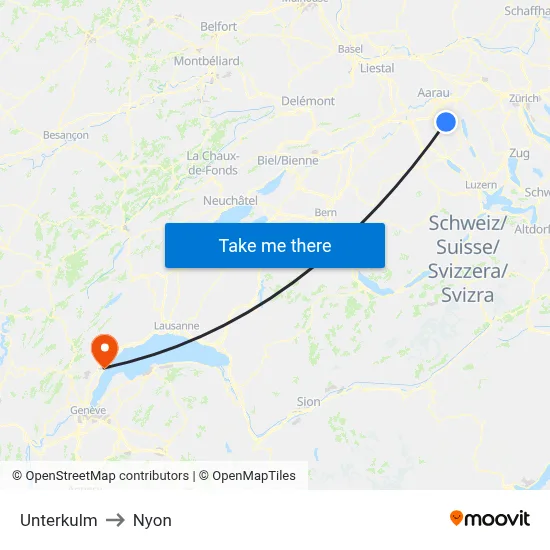 Unterkulm to Nyon map