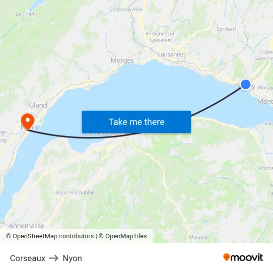 Corseaux to Nyon map