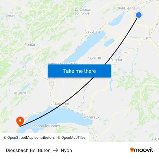 Diessbach Bei Büren to Nyon map