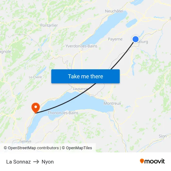 La Sonnaz to Nyon map