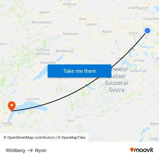 Wildberg to Nyon map