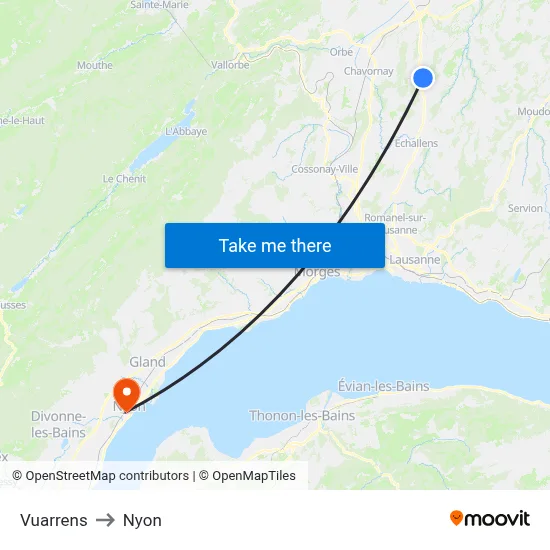 Vuarrens to Nyon map