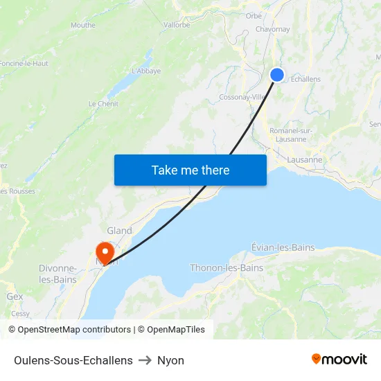 Oulens-Sous-Echallens to Nyon map