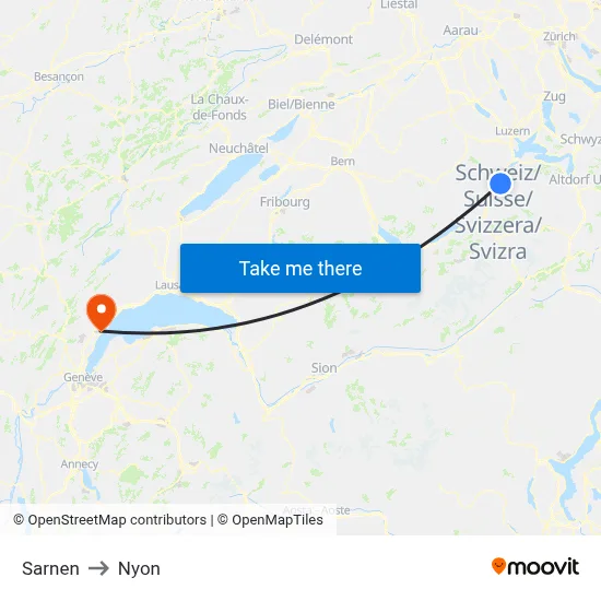 Sarnen to Nyon map
