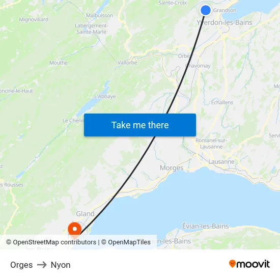 Orges to Nyon map