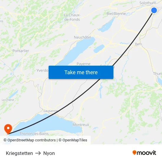 Kriegstetten to Nyon map