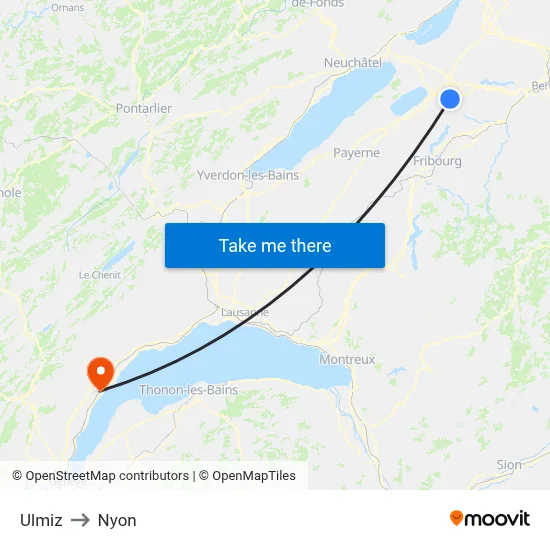 Ulmiz to Nyon map