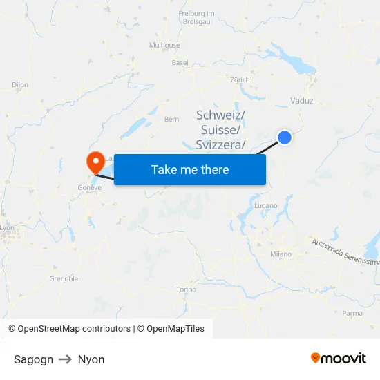 Sagogn to Nyon map