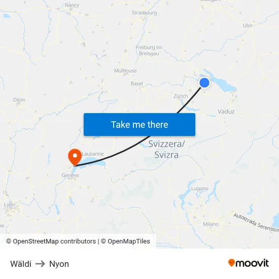 Wäldi to Nyon map