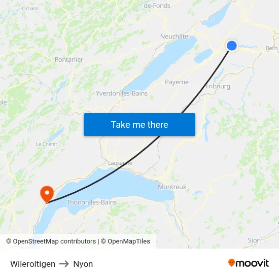 Wileroltigen to Nyon map