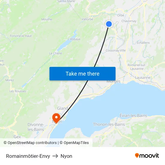 Romainmôtier-Envy to Nyon map