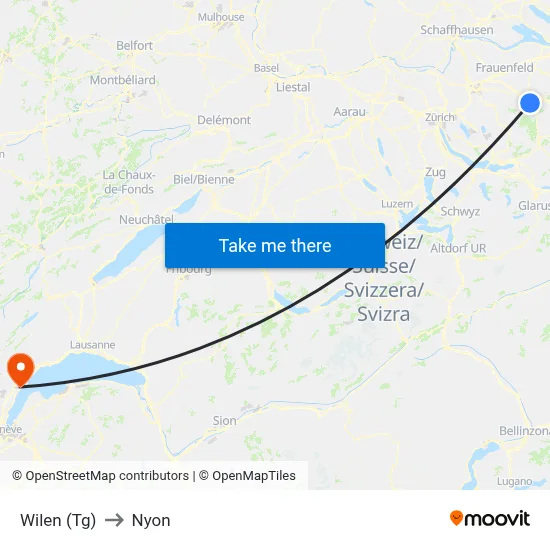 Wilen (Tg) to Nyon map