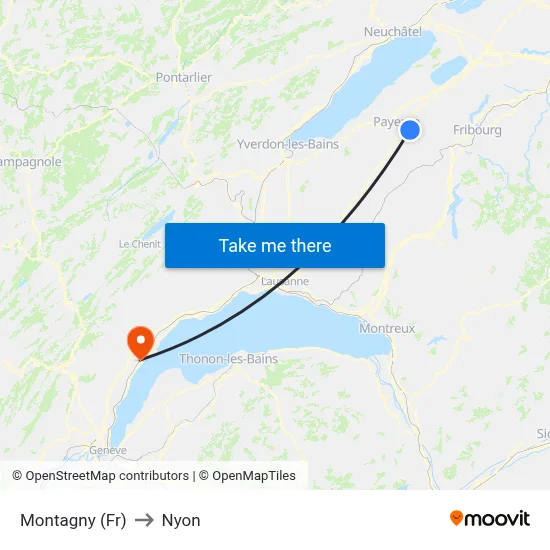 Montagny (Fr) to Nyon map