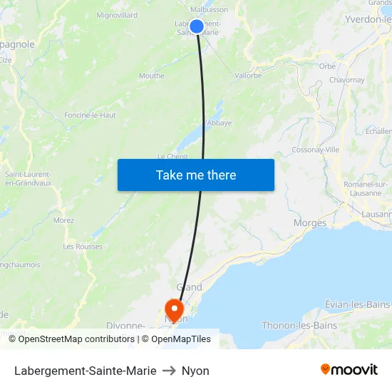 Labergement-Sainte-Marie to Nyon map