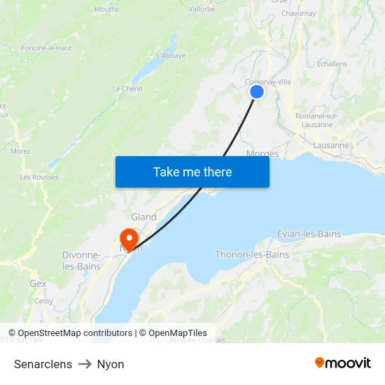 Senarclens to Nyon map