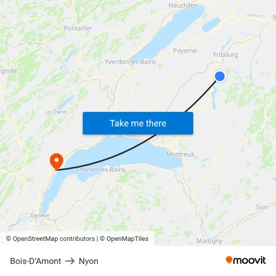 Bois-D’Amont to Nyon map