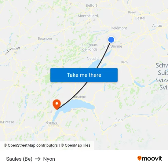 Saules (Be) to Nyon map
