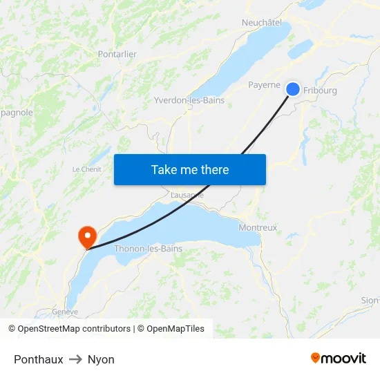 Ponthaux to Nyon map