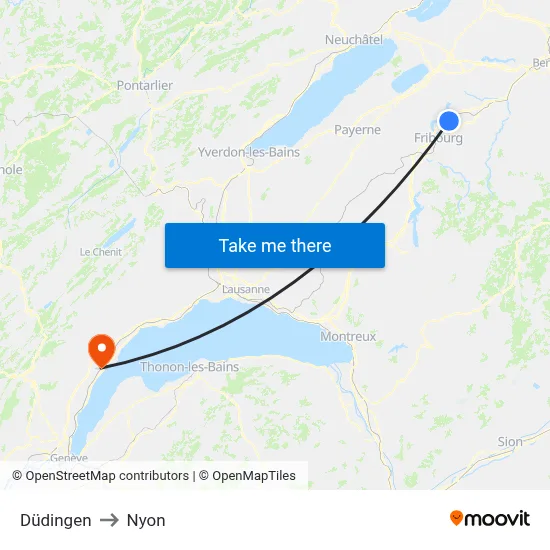 Düdingen to Nyon map