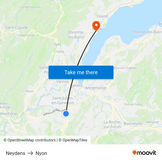 Neydens to Nyon map
