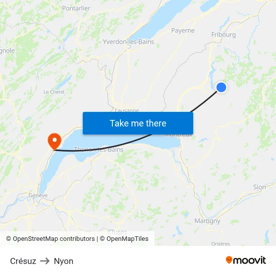 Crésuz to Nyon map