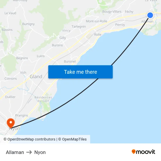 Allaman to Nyon map