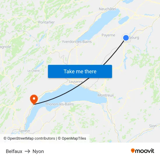 Belfaux to Nyon map