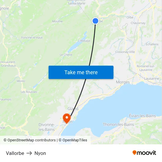 Vallorbe to Nyon map
