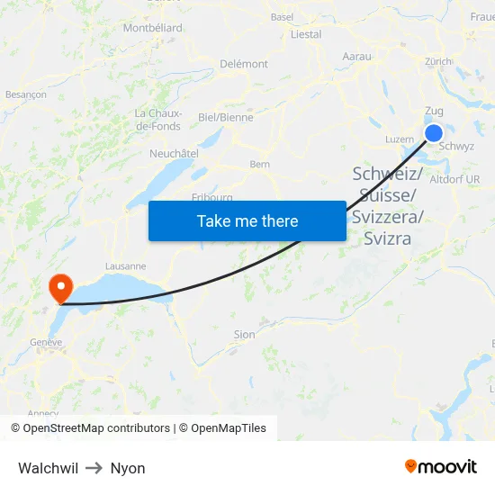 Walchwil to Nyon map