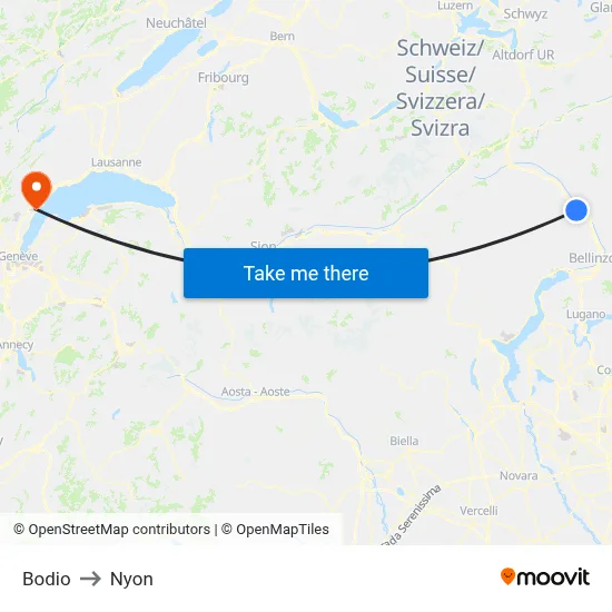 Bodio to Nyon map