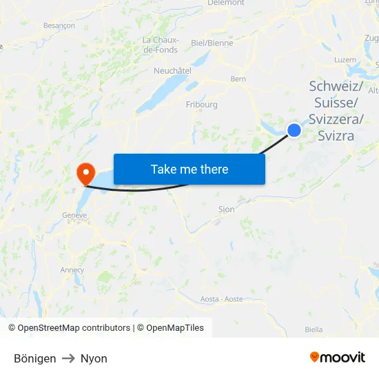 Bönigen to Nyon map