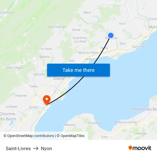 Saint-Livres to Nyon map
