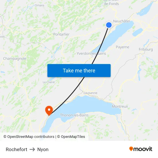 Rochefort to Nyon map