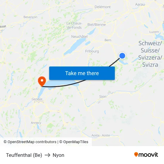 Teuffenthal (Be) to Nyon map