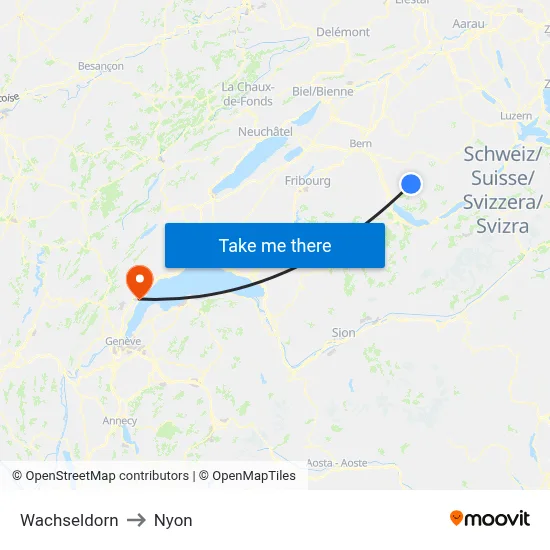 Wachseldorn to Nyon map