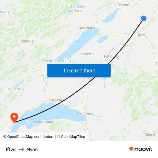 Iffwil to Nyon map