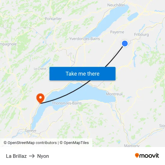 La Brillaz to Nyon map
